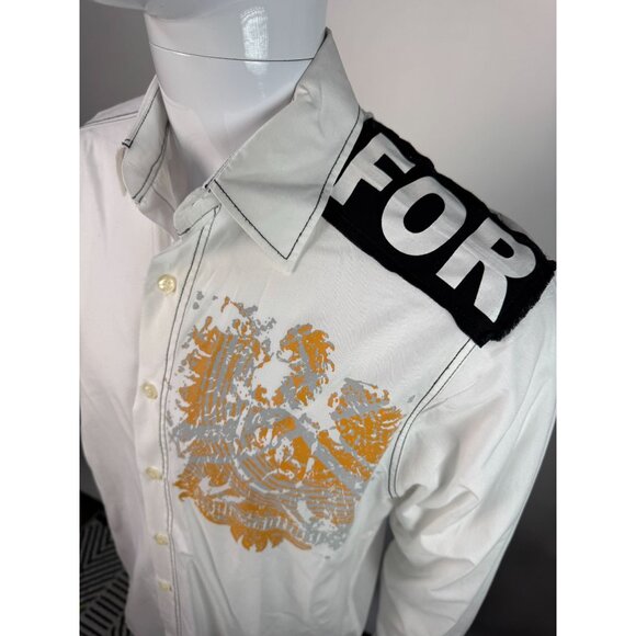 Zeuz Mens Button-Up Shirt With Eagle Graphic & FOR Text On Shoulder M 100% Cotto - Picture 2 of 16